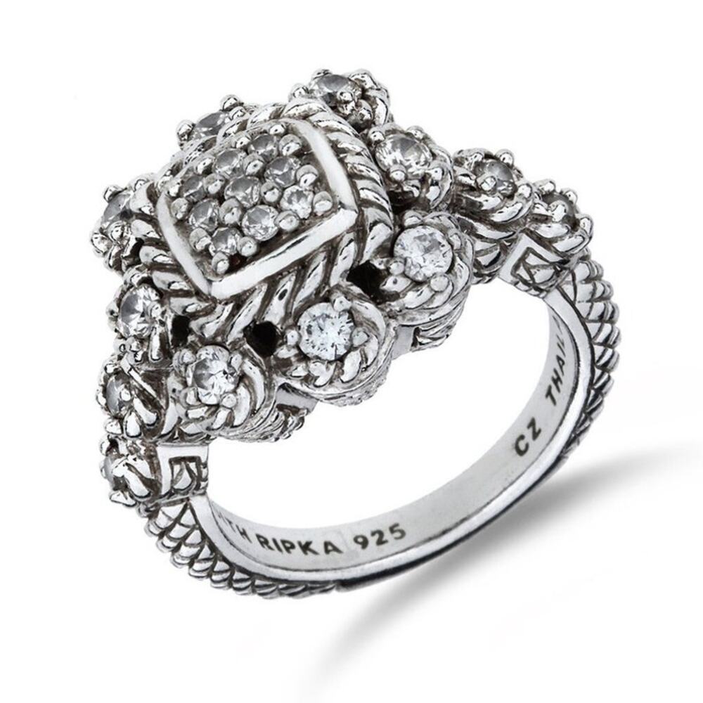 Judith Ripka Diamonique Sterling Silver Heirloom Statement Ring Size 8